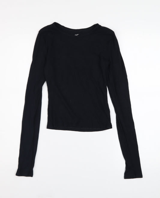Hollister Womens Black Long Sleeve Cropped Cotton T-Shirt Size S