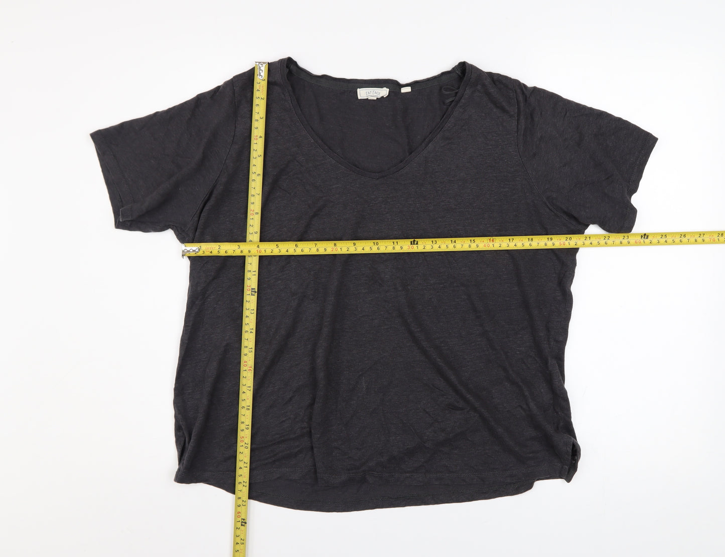 Fat Face Women’s Black Cotton V-Neck Short Sleeve T-Shirt Size 10
