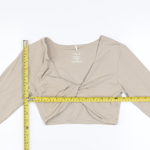 Tala Women’s Beige Long Sleeve Cropped V-Neck Twist Front Top - Size S