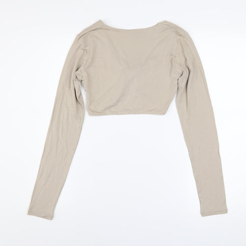 Tala Women’s Beige Long Sleeve Cropped V-Neck Twist Front Top - Size S