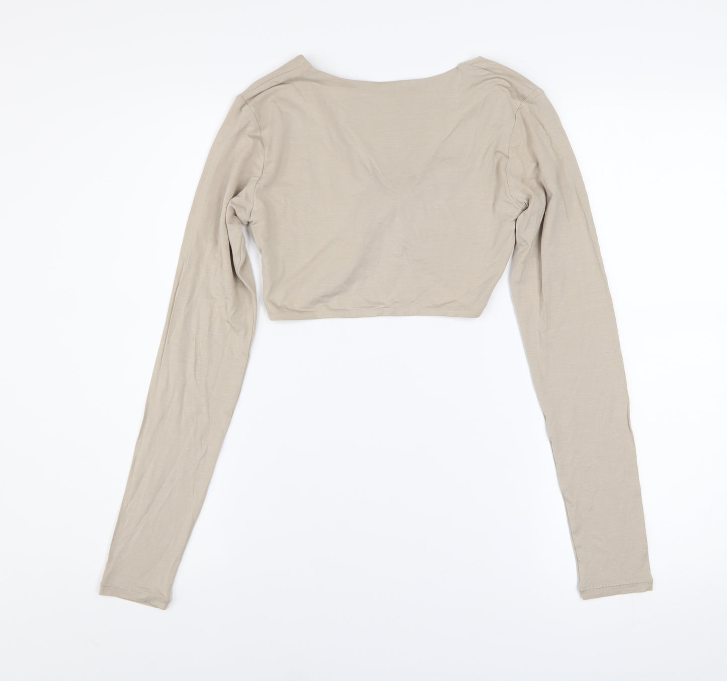 Tala Women’s Beige Long Sleeve Cropped V-Neck Twist Front Top - Size S