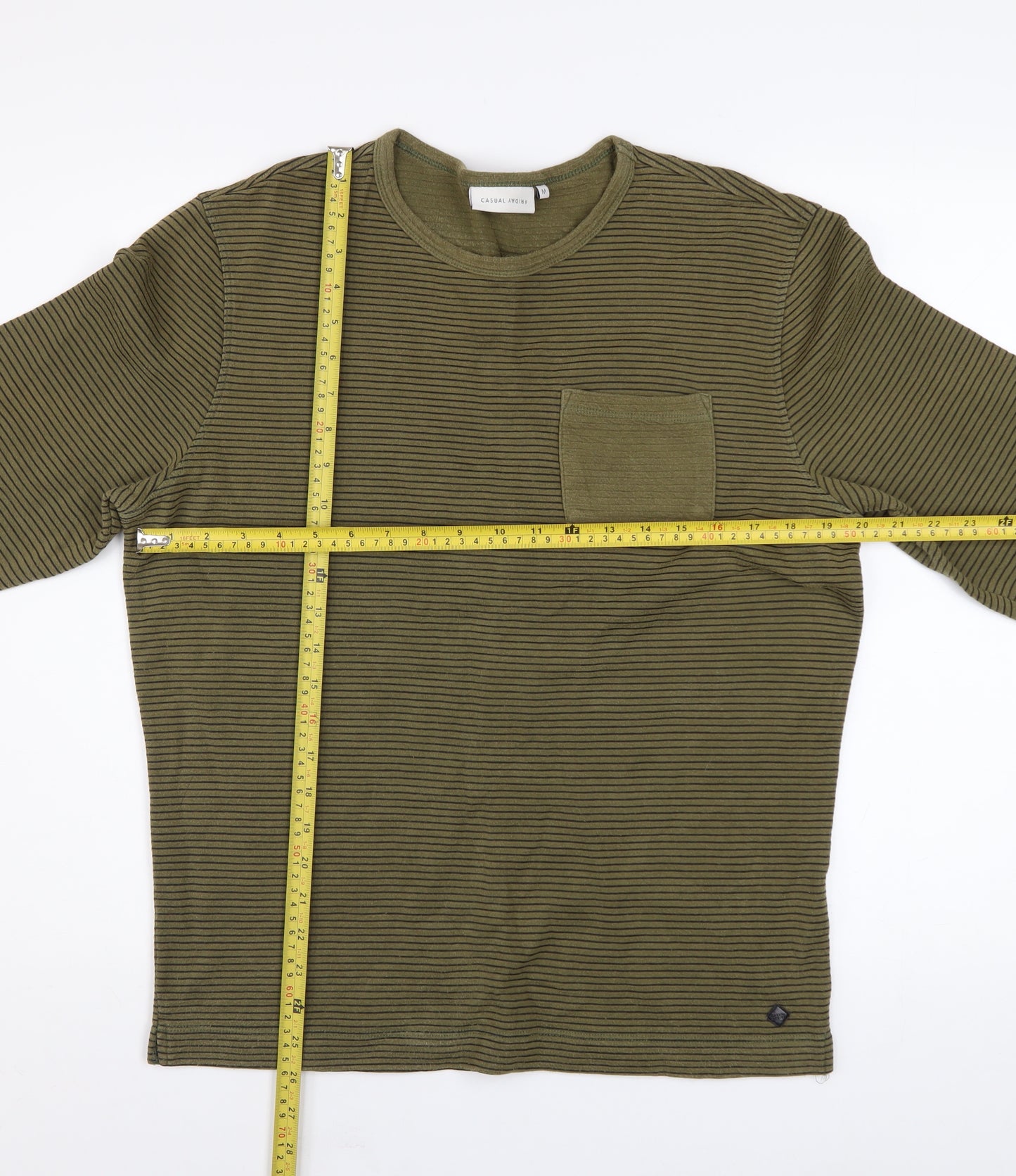 Casual Friday Men's Green Striped Pullover Sweatshirt Size M