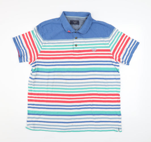 BHS Men's Multicoloured Striped Short Sleeve Cotton Polo Shirt XL
