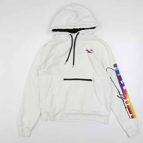 Hollister Men's White Pullover Hoodie M Graphic Logo Fleece