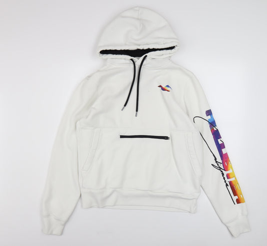 Hollister Men's White Pullover Hoodie M Graphic Logo Fleece