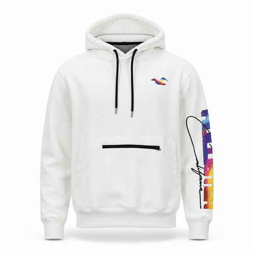 Hollister Men's White Pullover Hoodie M Graphic Logo Fleece