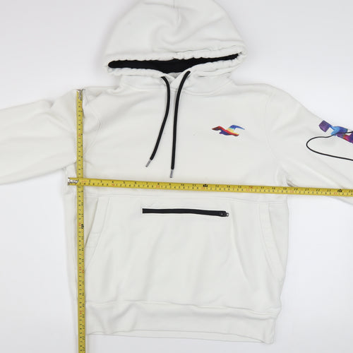 Hollister Men's White Pullover Hoodie M Graphic Logo Fleece