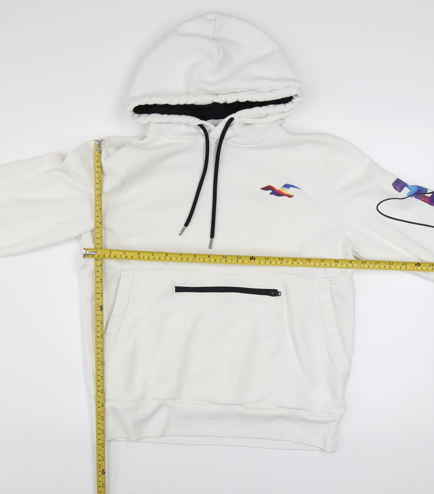 Hollister Men's White Pullover Hoodie M Graphic Logo Fleece