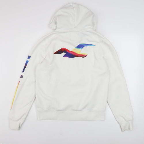 Hollister Men's White Pullover Hoodie M Graphic Logo Fleece