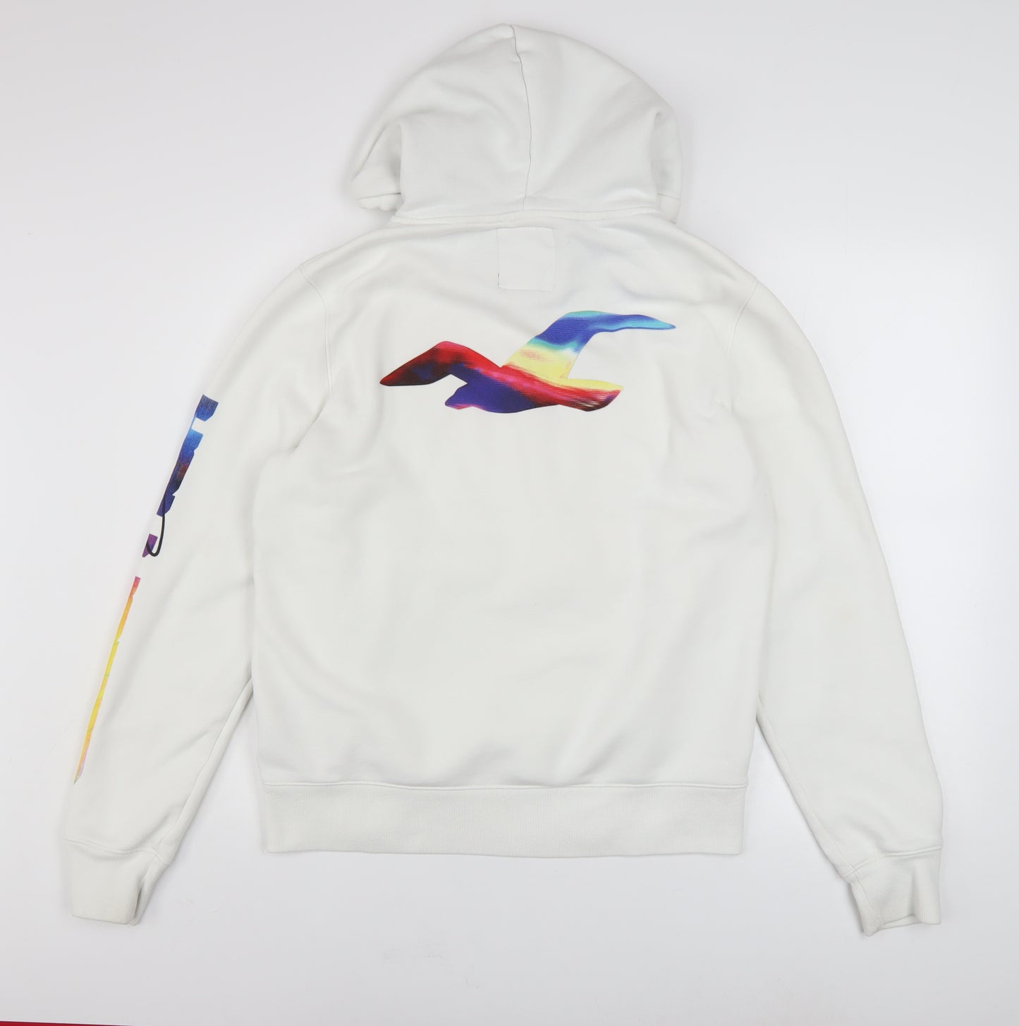 Hollister Men's White Pullover Hoodie M Graphic Logo Fleece