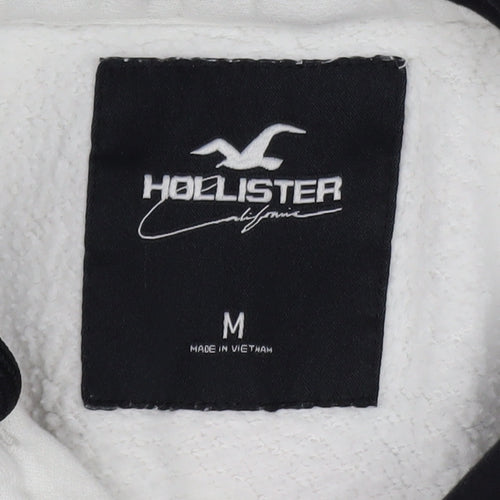 Hollister Men's White Pullover Hoodie M Graphic Logo Fleece