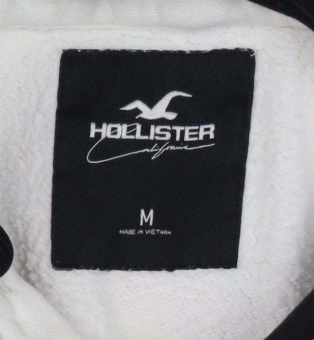 Hollister Men's White Pullover Hoodie M Graphic Logo Fleece