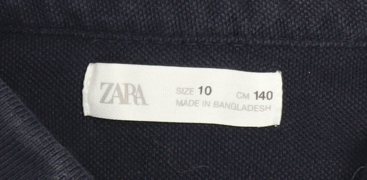Zara Boys Blue Cotton Polo Shirt 10 Years Short Sleeve Collared Top