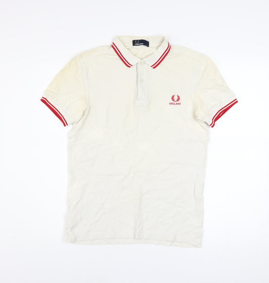 Fred Perry Men's Beige England Polo Shirt Size S 100% Cotton