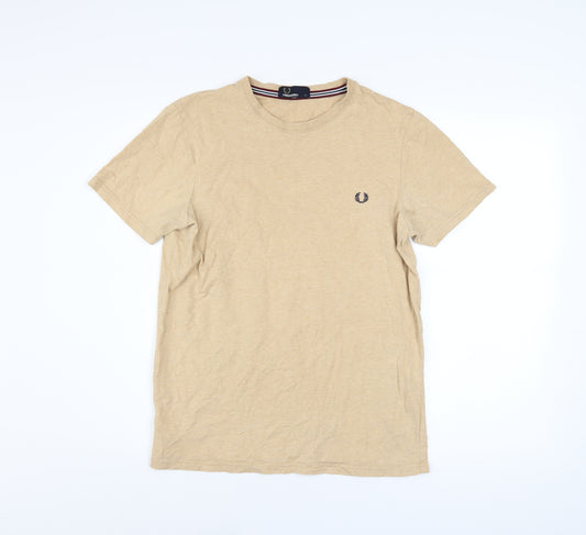 Fred Perry Men's Beige Crew Neck Cotton T-Shirt Size S