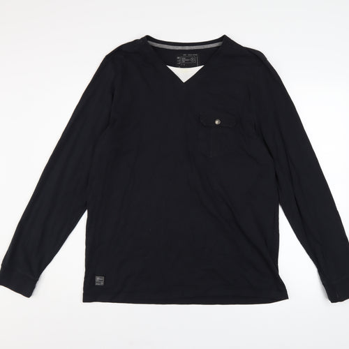 Dissident Men's Black Cotton Long Sleeve V-Neck Casual Shirt Size L