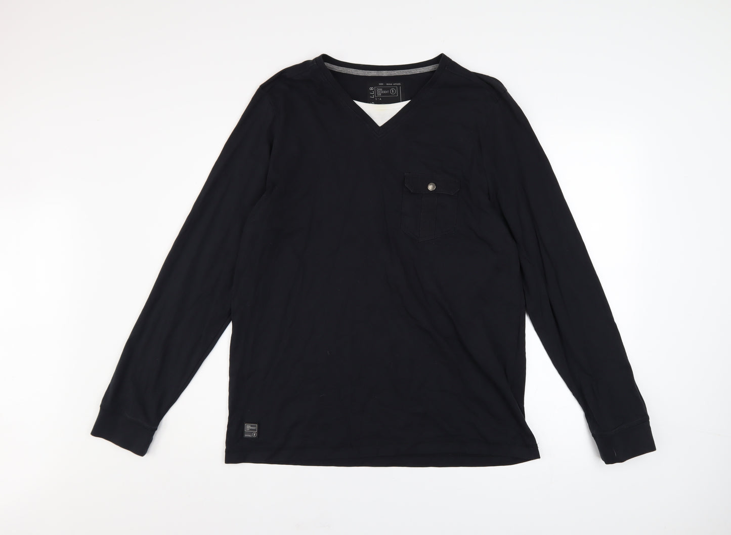 Dissident Men's Black Cotton Long Sleeve V-Neck Casual Shirt Size L