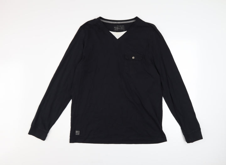 Dissident Men's Black Cotton Long Sleeve V-Neck Casual Shirt Size L