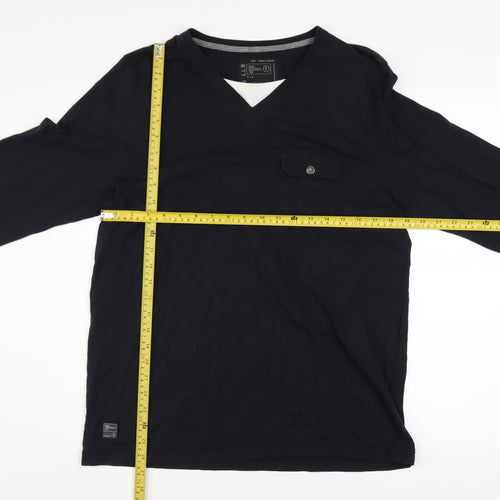 Dissident Men's Black Cotton Long Sleeve V-Neck Casual Shirt Size L