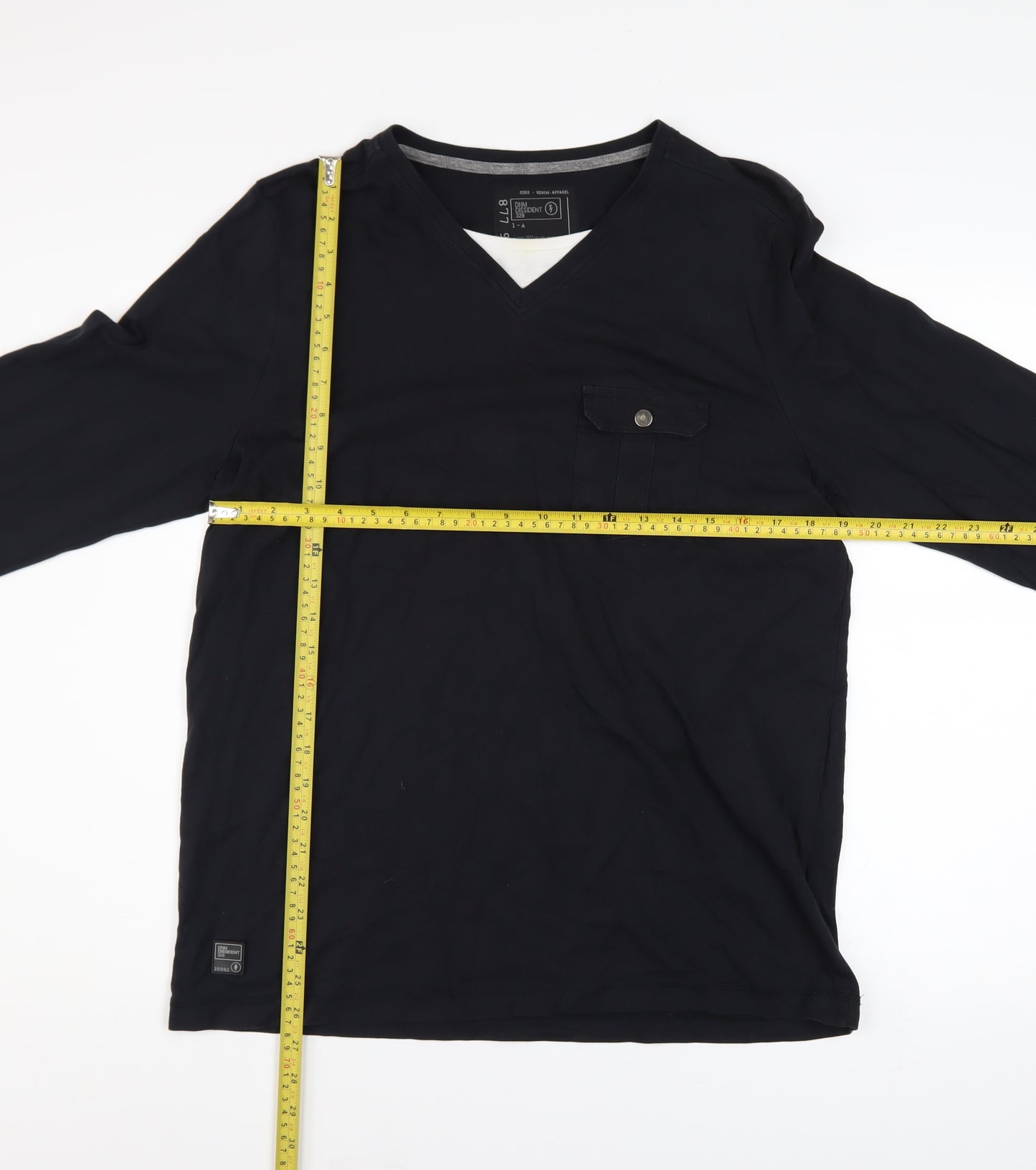 Dissident Men's Black Cotton Long Sleeve V-Neck Casual Shirt Size L