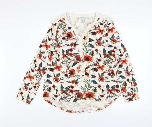 Damart Womens Floral Long Sleeve V-Neck Jersey Blouse Size 14