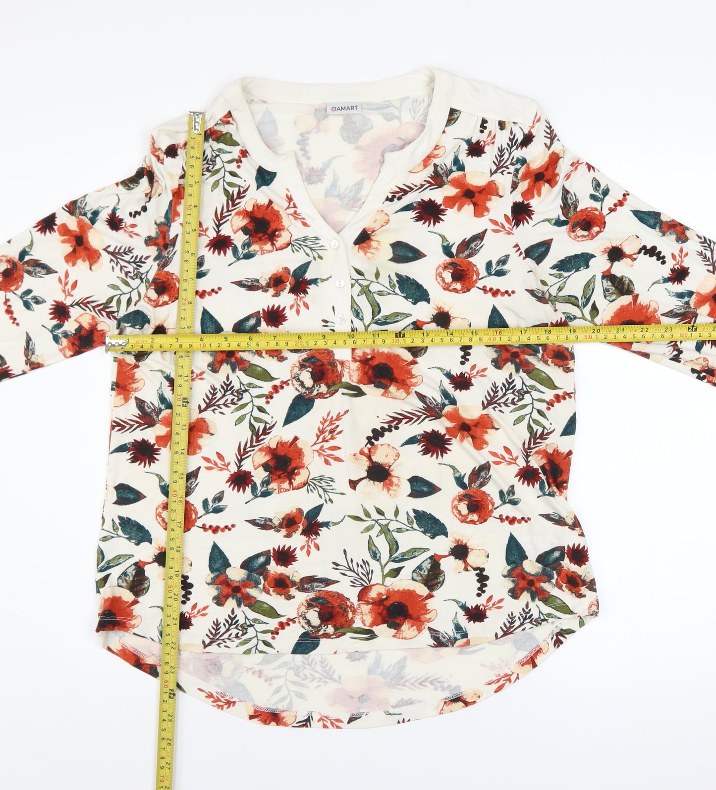Damart Womens Floral Long Sleeve V-Neck Jersey Blouse Size 14