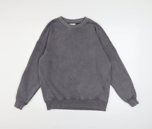 Pull&Bear Womens Grey Cotton Crew Neck Pullover Sweatshirt XS
