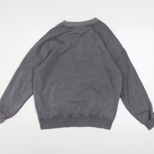 Pull&Bear Womens Grey Cotton Crew Neck Pullover Sweatshirt XS