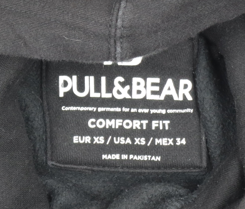 Pull&Bear Men's Black Graphic Logo Pullover Hoodie XS