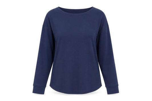 Front view of Columbia Women Navy Long Sleeve Basic T-Shirt, size S, Polyester Blend