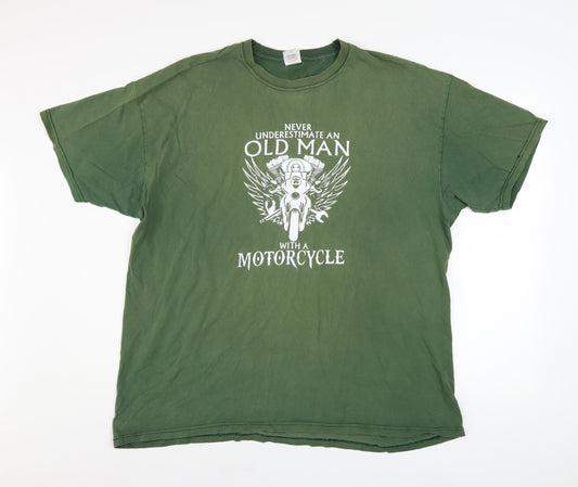 Fruit of the Loom Men's Green 2XL Biker Graphic Cotton T-Shirt