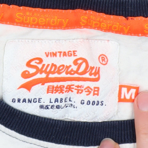 Superdry Men's White and Navy Long Sleeve Cotton Raglan Top M