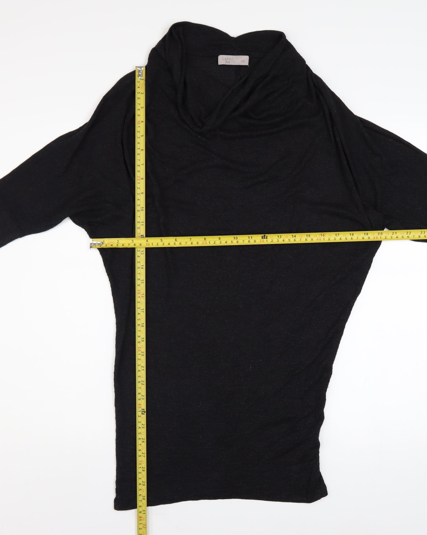 Label Lab Women’s Black Wool Blend Cowl Neck Tunic Jumper Size 12