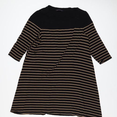 Marks and Spencer Women Black Striped A-Line Jersey Dress Size 16