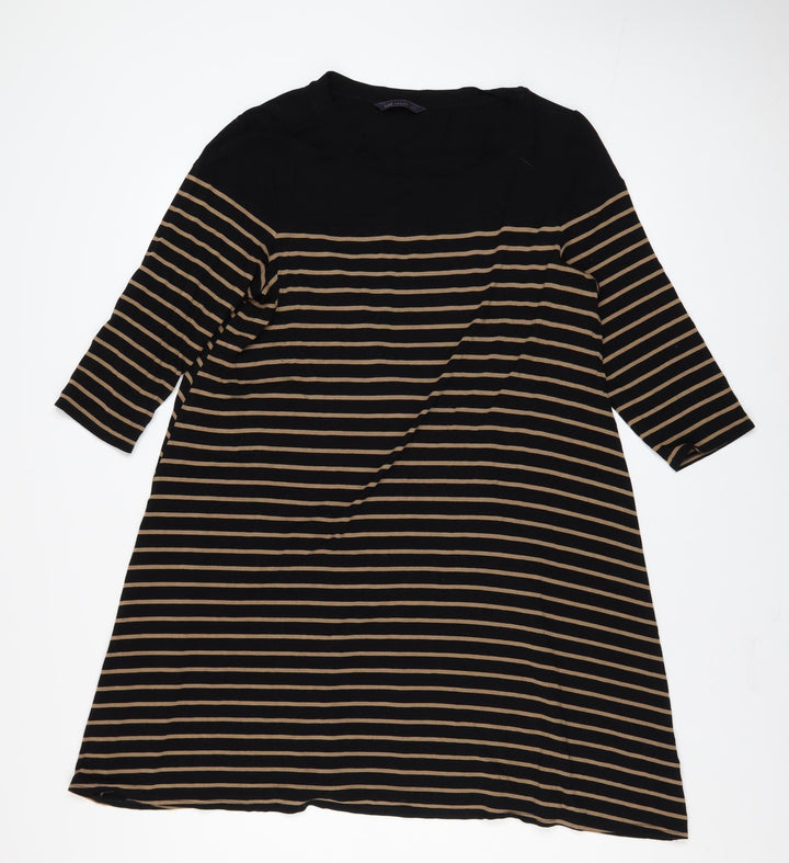 Marks and Spencer Women Black Striped A-Line Jersey Dress Size 16