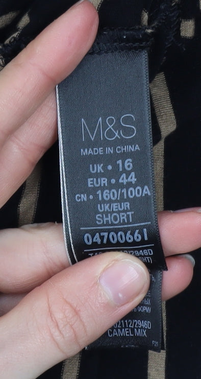 Marks and Spencer Women Black Striped A-Line Jersey Dress Size 16