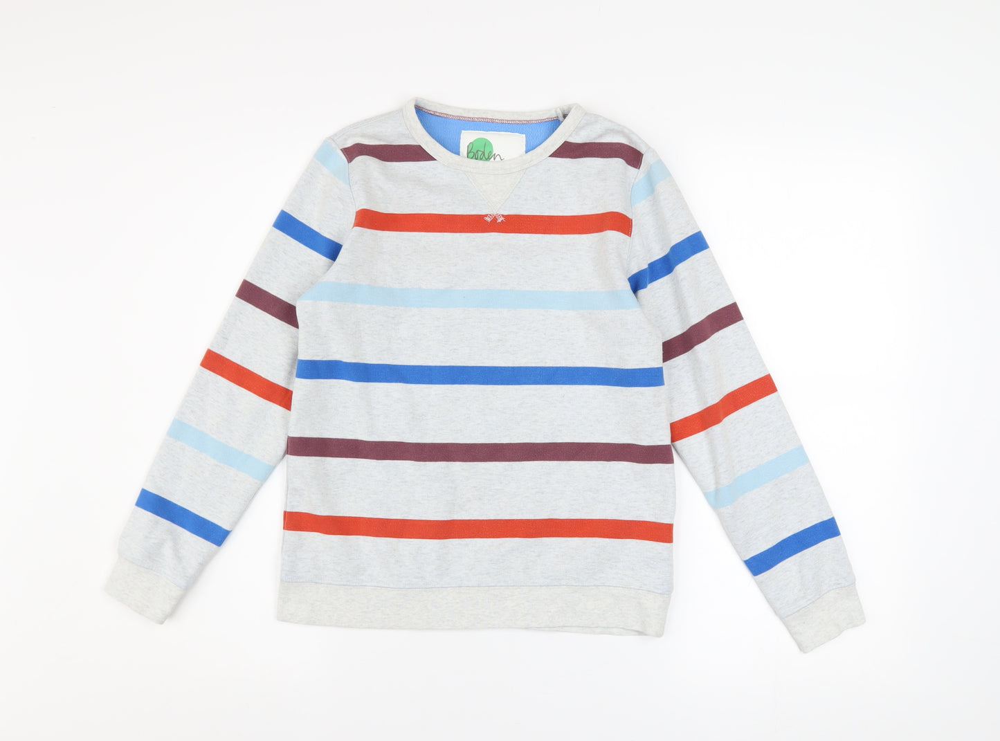 Boden Boys Grey Striped Pullover Sweatshirt 11-12 Years Long Sleeve