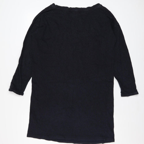 COS Women Black Cotton Shift Dress Size S 3/4 Sleeve Knee Length
