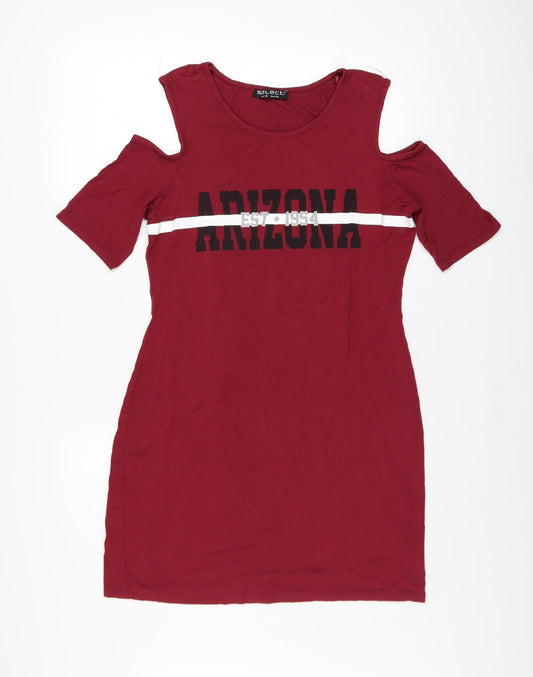 Select Women Red Cold Shoulder T-Shirt Dress Size 16