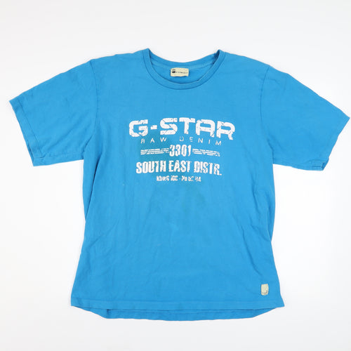 G-Star Raw Men Blue Graphic Print Cotton Short Sleeve T-Shirt XL
