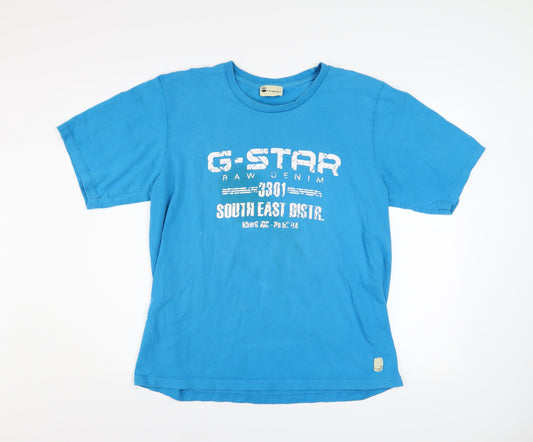 G-Star Raw Men Blue Graphic Print Cotton Short Sleeve T-Shirt XL