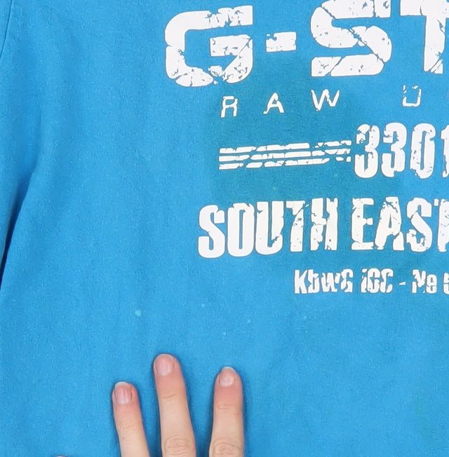 G-Star Raw Men Blue Graphic Print Cotton Short Sleeve T-Shirt XL