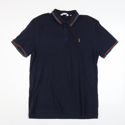 Next Men’s Blue Polo Shirt L Regular Fit Cotton Stretch