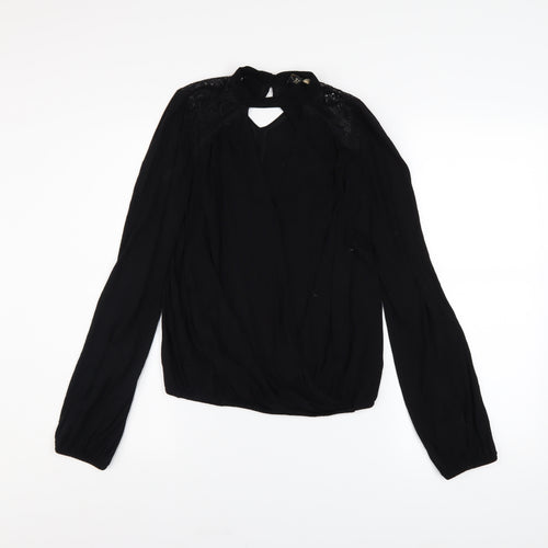 Lipsy Women’s Black Long Sleeve Lace Wrap Blouse UK 10