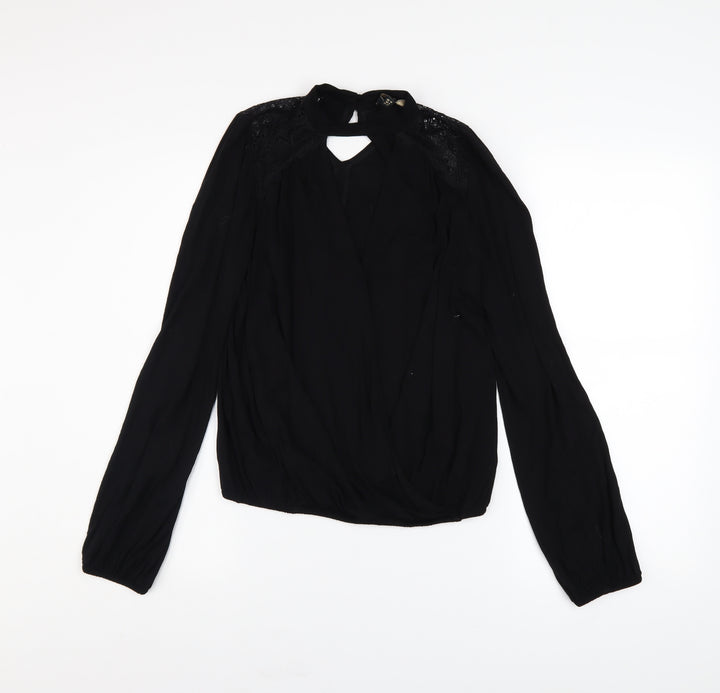 Lipsy Women’s Black Long Sleeve Lace Wrap Blouse UK 10