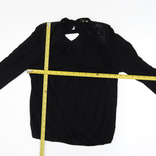 Lipsy Women’s Black Long Sleeve Lace Wrap Blouse UK 10