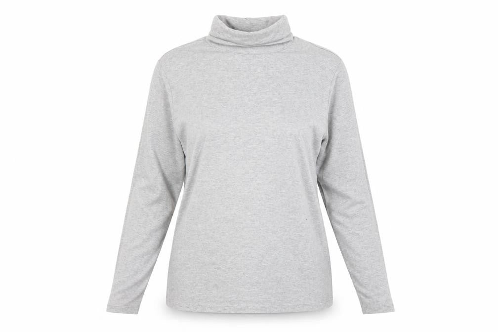 Front view of Laura Ashley Women’s Grey Roll Neck Long Sleeve Basic Top, size UK 12