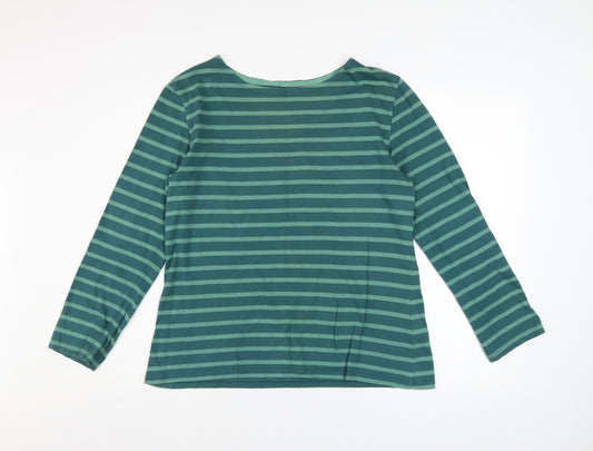 Seasalt Women’s Green Striped Organic Cotton Sailor Shirt UK 14 Long Sleeve
