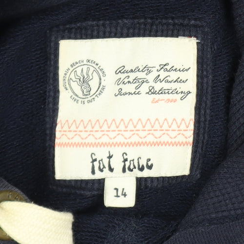 Fat Face Womens Navy Cotton Blend Pullover Hoodie Size 14