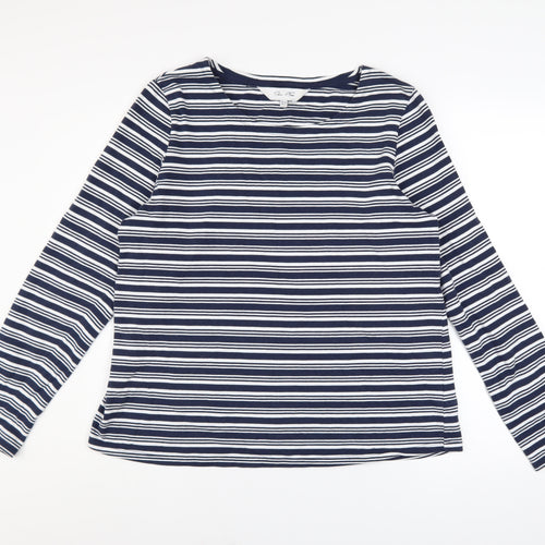 Plum Tree Womens Blue Striped Long Sleeve Cotton T-Shirt UK 14